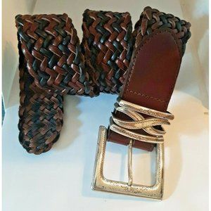 Brighton Braided Belt Brown Black Silver Embossed Buckle Small 28